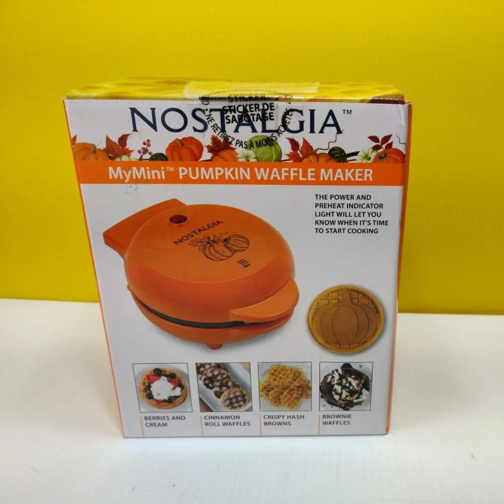 Nostalgia MyMini Pumpkin Pattern Waffle Maker NEW Compact Sz 5 inch NonStick
